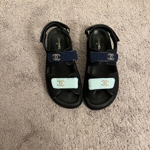 Chic chanel  Sandals with Black and Blue Accents
